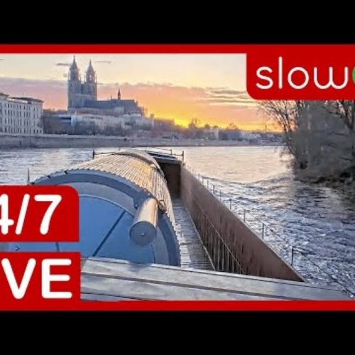 Elbe River Live Webcam: Magdeburg Cathedral & Boat Traffic HD