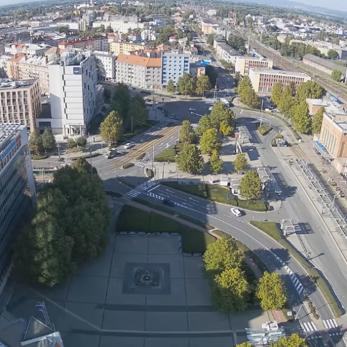 Olomouc City Center Live Webcam: View of the Main Railway Station
