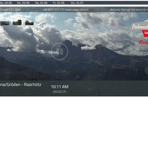 Raschötz Webcam: Live from Val Gardena, Ortisei Dolomites