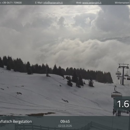 Seiser Alm Puflatsch Bergstation Live Webcam: Dolomites Ski Slopes & Mountain Views