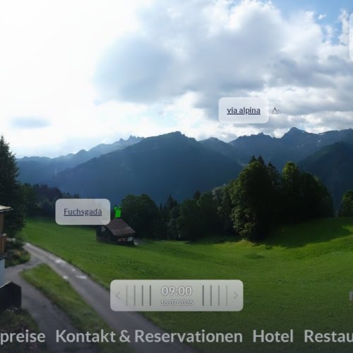 Safien Platz Live Cam: Hotel Cristal & Swiss Alpine Views