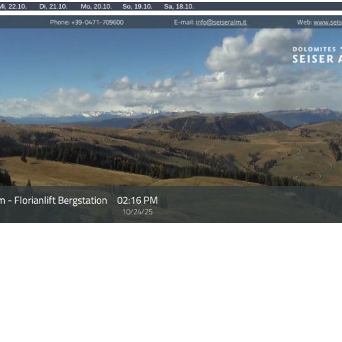 Live Webcam: Seiser Alm Florianlift Bergstation, Dolomites 🏔️