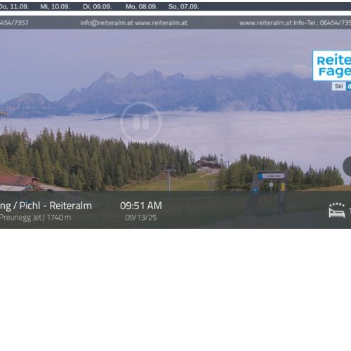 Live Reiteralm Webcam: Preunegg Jet Mountain Station, Schladming at 1740m