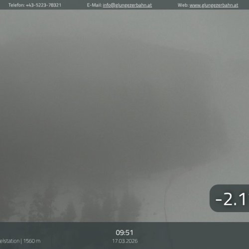 Glungezerbahn Mittelstation Live Webcam: Tulfes, Austrian Alps