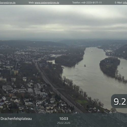 Königswinter Drachenfels Live Webcam: Rhine River & Siebengebirge Views