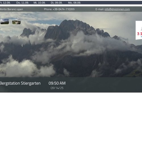 Stiergarten Live Webcam: Drei Zinnen Dolomites, Sesto at 2100m