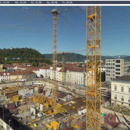 Graz University Construction Live Webcam: City & Schlossberg Views