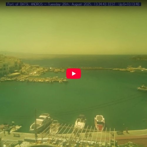 Live Webcam: Port of Batsi, Andros – Aegean Sea Views