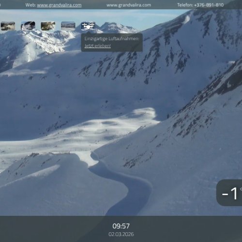 Pas de la Casa Live Webcam: Snowy Slopes of Coll Blanc, Andorra