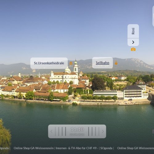 Solothurn City Live Cam: Aargau River, St. Ursen Cathedral & Weissenstein Panorama