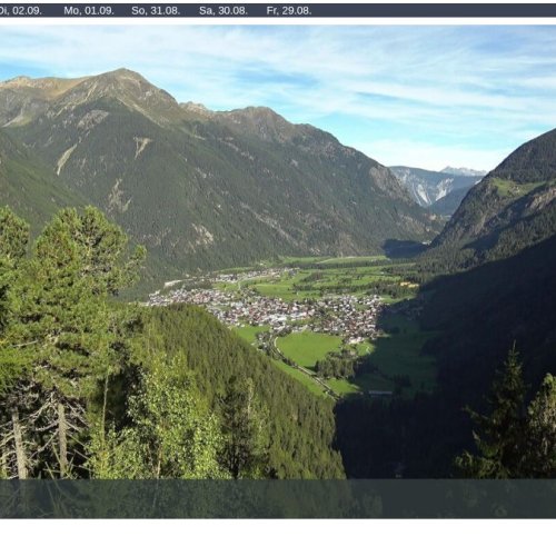 Umhausen Ötztal Live Webcam: Alpine Village & Stuibenfall Vista