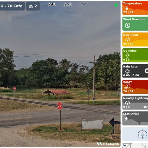 76 Cafe Live Camera in Longview, Missouri | Rural Road & Weather View