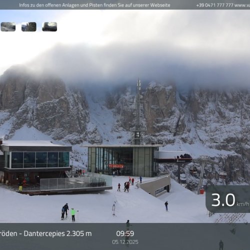 Live Val Gardena Webcam: Dantercepies Ski Resort in Selva
