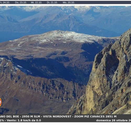 Sass Pordoi - Altopiano del Boe Live Webcam: Dolomites Panorama